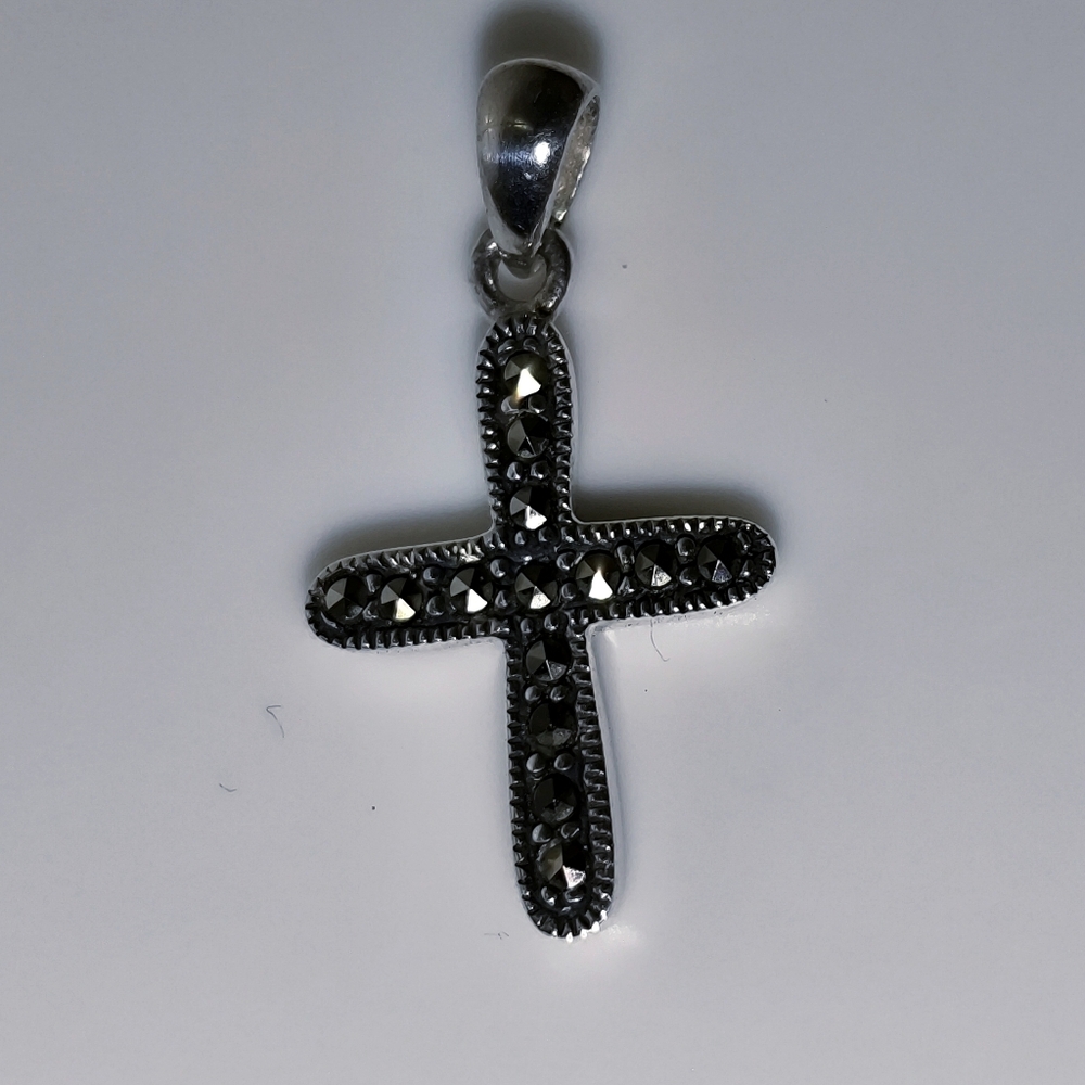Sterling Silver Marcasites Narrow Cross Pendant